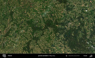 powiat ostrodzki. Copernicus Sentinel 'in Mayıs 2023' te çekilmiş uydu görüntüsü üzerine Polonya 'nın idari bölgesi.