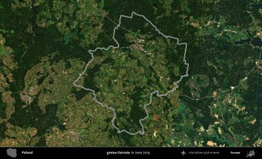 gmina Ostroda. Polonya 'nın idari bölgesini Haziran 2019' da çekilen Kopernik Nöbetçi karolarından oluşan bir uydu görüntüsüne göre özetledik.