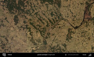 powiat ostrolecki. Nisan 2018 'de çekilen Kopernik Sentinel karolarından oluşan bir uydu görüntüsü üzerine Polonya' nın idari bölgesi