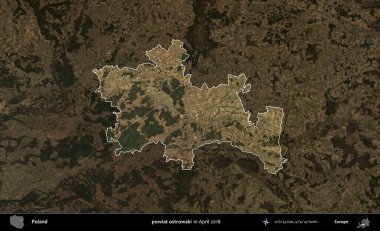 powiat ostrowski. Polonya 'nın idari alanı, Nisan 2018' de çekilen Kopernik Nöbetçi karolarından oluşan koyu renkli bir uydu görüntüsü üzerine vurgulandı ve özetlendi