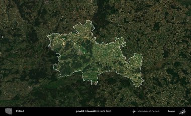powiat ostrowski. Polonya 'nın idari alanı, Haziran 2018' de çekilen Kopernik Nöbetçi karolarından oluşan koyu renkli bir uydu görüntüsüyle vurgulandı ve özetlendi