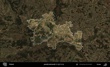 powiat ostrowski. Polonya 'nın idari alanı, Nisan 2019' da çekilen Kopernik Nöbetçi karolarından oluşan koyu renkli bir uydu görüntüsü üzerine vurgulandı ve özetlendi.