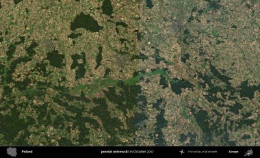 powiat ostrowski. Polonya 'nın idari bölgesi, Ekim 2017' de çekilen Kopernik Sentinel karolarından oluşan bir uydu görüntüsü üzerine kurulmuştur.