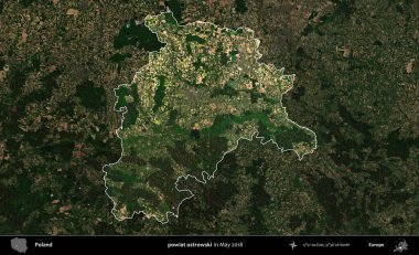 powiat ostrowski. Polonya 'nın idari alanı, Mayıs 2018' de çekilen Kopernik Nöbetçi karolarından oluşan koyu renkli bir uydu görüntüsüyle vurgulandı ve özetlendi