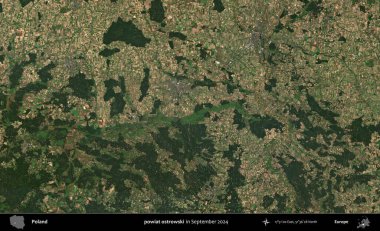 powiat ostrowski. Eylül 2024 'te çekilen Kopernik Sentinel karolarından oluşan uydu görüntüsü üzerine Polonya' nın idari bölgesi