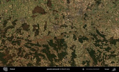 powiat ostrowski. Copernicus Sentinel 'in Mart 2025' te çekilmiş uydu görüntüsü üzerine Polonya 'nın idari bölgesi