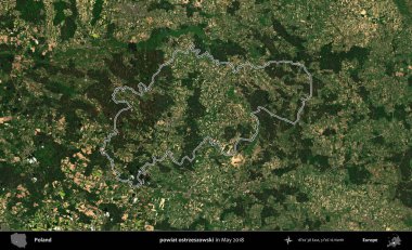 powiat ostrzeszowski. Mayıs 2018 'de çekilen Kopernik Nöbetçi karolarından oluşan bir uydu görüntüsü üzerine Polonya' nın idari bölgesinin ana hatlarını belirledik.