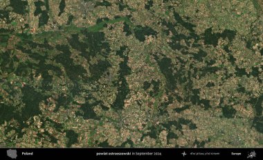 powiat ostrzeszowski. Eylül 2024 'te çekilen Kopernik Sentinel karolarından oluşan uydu görüntüsü üzerine Polonya' nın idari bölgesi