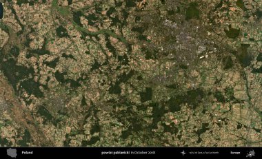 powiat pabianicki. Polonya 'nın idari bölgesi, Ekim 2018' de çekilen Kopernik Sentinel karolarından oluşan bir uydu görüntüsü üzerine kurulmuştur.