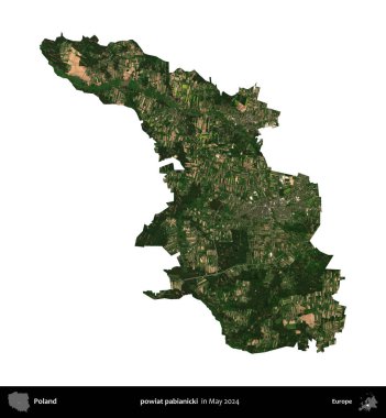 powiat pabianicki. Polonya 'nın idari bölgesi, Mayıs 2024' te çekilen Kopernik Nöbetçi Fayanslarından oluşan bir uydu görüntüsü üzerinde beyaza izole edildi.