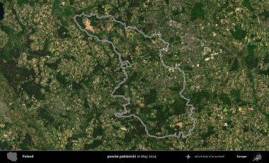 powiat pabianicki. Mayıs 2024 'te çekilen Kopernik Nöbetçi karolarından oluşan bir uydu görüntüsünde Polonya' nın idari bölgesinin ana hatları belirlendi
