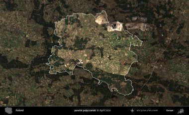 powiat pajeczanski. Polonya 'nın idari alanı, Nisan 2020' de çekilen Kopernik Nöbetçi karolarından oluşan koyu renkli bir uydu görüntüsü üzerine vurgulandı ve özetlendi