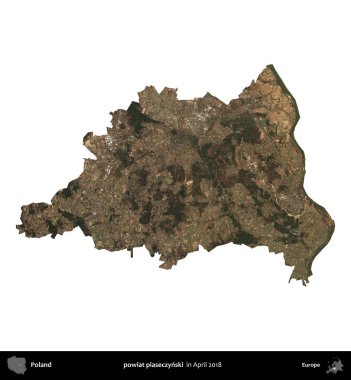 powiat piaseczynski. Polonya idari bölgesi, Nisan 2018 'de çekilen Kopernik Nöbetçi karolarından oluşan bir uydu görüntüsü üzerinde beyaza izole edildi.