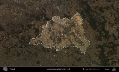 powiat piaseczynski. Polonya 'nın idari alanı, Nisan 2018' de çekilen Kopernik Nöbetçi karolarından oluşan koyu renkli bir uydu görüntüsü üzerine vurgulandı ve özetlendi