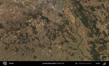 powiat piaseczynski. Nisan 2018 'de çekilen Kopernik Sentinel karolarından oluşan bir uydu görüntüsü üzerine Polonya' nın idari bölgesi
