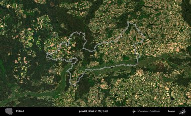 powiat pilski. Mayıs 2017 'de çekilen Kopernik Nöbetçi karolarından oluşan bir uydu görüntüsü üzerine Polonya' nın idari bölgesinin ana hatlarını belirledik.