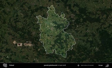 powiat piotrkowski. Polonya 'nın idari alanı, Haziran 2018' de çekilen Kopernik Nöbetçi karolarından oluşan koyu renkli bir uydu görüntüsüyle vurgulandı ve özetlendi