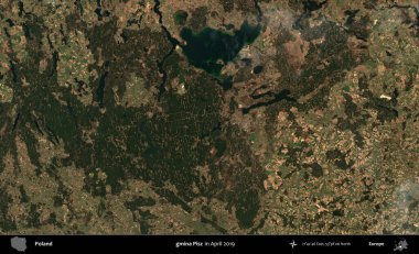 gmina Pisz. Nisan 2019 'da çekilen Kopernik Sentinel karolarından oluşan bir uydu görüntüsü üzerine Polonya' nın idari bölgesi