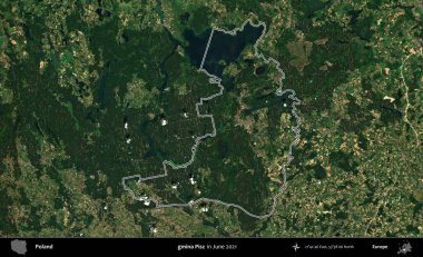 gmina Pisz. Polonya 'nın idari bölgesini Haziran 2021' de çekilen Kopernik Sentinel karolarından oluşan bir uydu görüntüsü ile özetledik.
