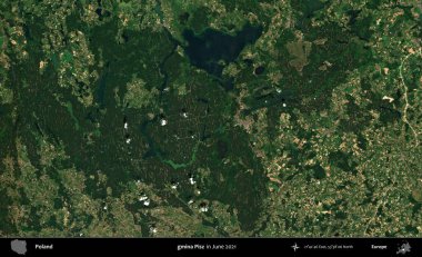 gmina Pisz. Copernicus Sentinel 'in Haziran 2021' de çekilmiş uydu görüntüsü üzerine Polonya 'nın idari bölgesi