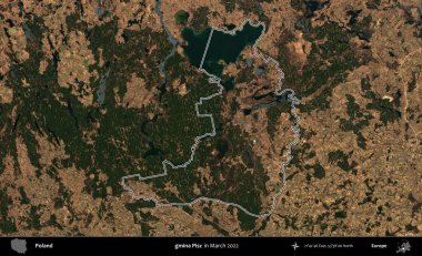 gmina Pisz. Polonya 'nın idari bölgesini Mart 2022' de çekilen Kopernik Sentinel karolarından oluşan bir uydu görüntüsü ile özetledik.