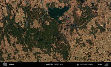 gmina Pisz. Copernicus Sentinel 'in Mart 2022' de çekilmiş uydu görüntüsü üzerine Polonya 'nın idari bölgesi.