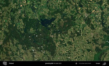 powiat piski. Copernicus Sentinel 'in Haziran 2021' de çekilmiş uydu görüntüsü üzerine Polonya 'nın idari bölgesi