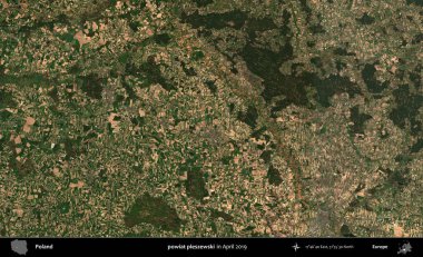 powiat pleszewski. Nisan 2019 'da çekilen Kopernik Sentinel karolarından oluşan bir uydu görüntüsü üzerine Polonya' nın idari bölgesi