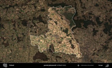 powiat pleszewski. Polonya 'nın idari alanı, Mart 2022' de çekilen Kopernik Nöbetçi karolarından oluşan koyu renkli bir uydu görüntüsü üzerine vurgulandı ve özetlendi.