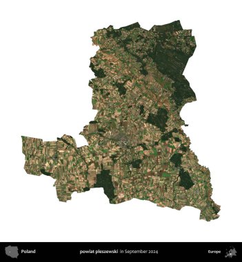 powiat pleszewski. Polonya idari bölgesi, Eylül 2024 'te çekilen Kopernik Nöbetçi karolarından oluşan bir uydu görüntüsü üzerinde beyaza izole edildi.