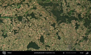 powiat pleszewski. Eylül 2024 'te çekilen Kopernik Sentinel karolarından oluşan uydu görüntüsü üzerine Polonya' nın idari bölgesi