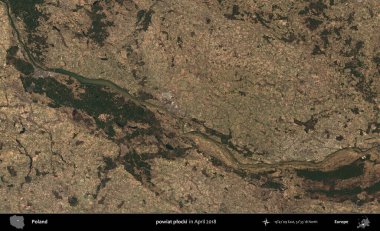 powiat plocki. Nisan 2018 'de çekilen Kopernik Sentinel karolarından oluşan bir uydu görüntüsü üzerine Polonya' nın idari bölgesi
