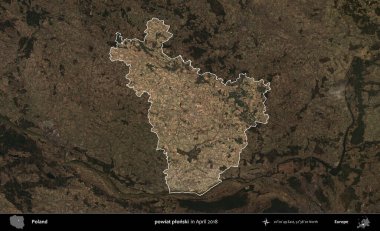 Powiat Pplonski. Polonya 'nın idari alanı, Nisan 2018' de çekilen Kopernik Nöbetçi karolarından oluşan koyu renkli bir uydu görüntüsü üzerine vurgulandı ve özetlendi