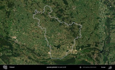 Powiat Pplonski. Polonya 'nın idari bölgesini Haziran 2018' de çekilen Kopernik Nöbetçi karolarından oluşan bir uydu görüntüsüne göre özetledik.