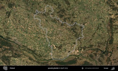 Powiat Pplonski. Polonya 'nın idari bölgesini Nisan 2019' da çekilen Kopernik Nöbetçi karolarından oluşan bir uydu görüntüsüne göre özetledik.