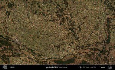 Powiat Pplonski. Copernicus Sentinel 'in Mart 2025' te çekilmiş uydu görüntüsü üzerine Polonya 'nın idari bölgesi