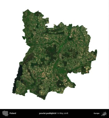 powiat poddebicki. Polonya 'nın idari bölgesi, Mayıs 2018' de çekilen Kopernik Nöbetçi Fayanslarından oluşan bir uydu görüntüsü üzerinde beyaza izole edildi.