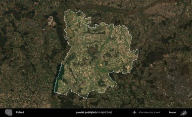 powiat poddebicki. Polonya 'nın idari alanı, Nisan 2019' da çekilen Kopernik Nöbetçi karolarından oluşan koyu renkli bir uydu görüntüsü üzerine vurgulandı ve özetlendi.