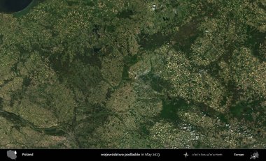 wojewodzz iki podlaskie. Copernicus Sentinel 'in Mayıs 2023' te çekilmiş uydu görüntüsü üzerine Polonya 'nın idari bölgesi.