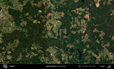 gmina Polanow. Copernicus Sentinel 'in Haziran 2018' de çekilmiş uydu görüntüsü üzerine Polonya 'nın idari bölgesi