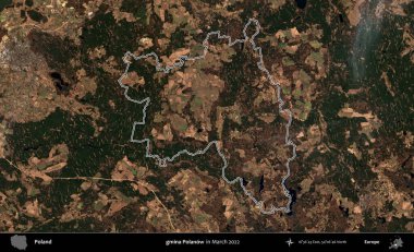 gmina Polanow. Polonya 'nın idari bölgesini Mart 2022' de çekilen Kopernik Sentinel karolarından oluşan bir uydu görüntüsü ile özetledik.