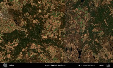gmina Polanow. Copernicus Sentinel 'in Mart 2025' te çekilmiş uydu görüntüsü üzerine Polonya 'nın idari bölgesi
