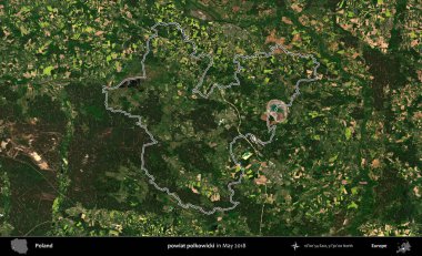 powiat polkowicki. Mayıs 2018 'de çekilen Kopernik Nöbetçi karolarından oluşan bir uydu görüntüsü üzerine Polonya' nın idari bölgesinin ana hatlarını belirledik.