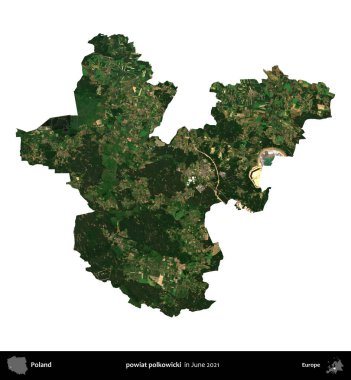 powiat polkowicki. Polonya idari bölgesi, Haziran 2021 'de çekilen Kopernik Nöbetçi karolarından oluşan bir uydu görüntüsü üzerinde beyaza izole edildi.