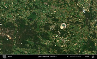 powiat polkowicki. Copernicus Sentinel 'in Haziran 2021' de çekilmiş uydu görüntüsü üzerine Polonya 'nın idari bölgesi