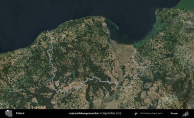 wojewodzz iki pomorskie. Eylül 2023 'te çekilen Copernicus Sentinel karolarından oluşan bir uydu görüntüsü üzerine Polonya' nın idari bölgesinin ana hatlarını belirledik.