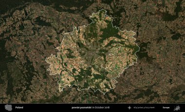 powiat poznanski. Polonya 'nın idari alanı, Ekim 2018' de çekilen Kopernik Nöbetçi karolarından oluşan koyu renkli bir uydu görüntüsü üzerine vurgulandı ve özetlendi