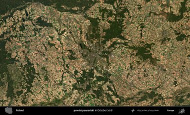 powiat poznanski. Polonya 'nın idari bölgesi, Ekim 2018' de çekilen Kopernik Sentinel karolarından oluşan bir uydu görüntüsü üzerine kurulmuştur.