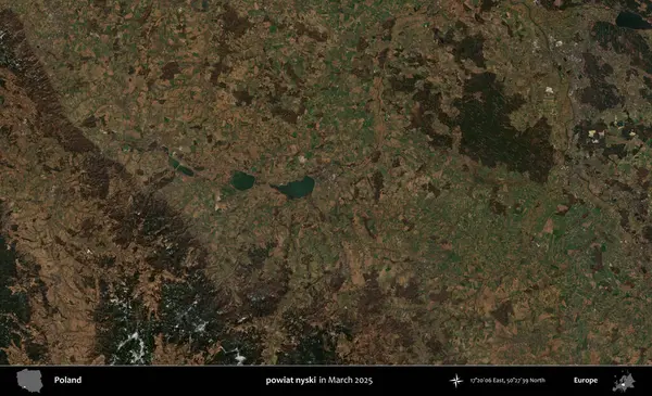 Powiat Niki. Copernicus Sentinel 'in Mart 2025' te çekilmiş uydu görüntüsü üzerine Polonya 'nın idari bölgesi