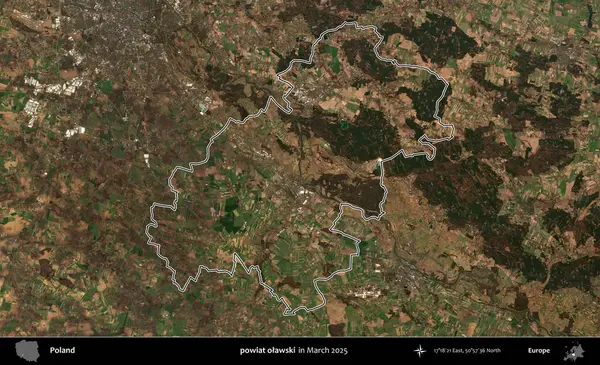 powiat olawski. Polonya 'nın idari bölgesinin ana hatları, Mart 2025' te çekilen Kopernik Nöbetçi karolarından oluşan bir uydu görüntüsü üzerine çizildi.